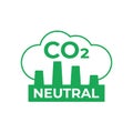 CO2 neutral emission icon, recycle carbon from factory. Eco friendly green industrial production. Net zero carbon, no