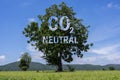 CO2 neutral written on a tree trunk, carbon neutrality concept