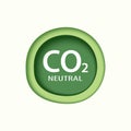 co2 neutral, Zero carbon emission, green paper cut emblem design. Vector illustration