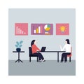 vector illustration artwork of manager of a business interviewing a young woman