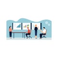 Vector Illustration Art of a team of employees cooperating.