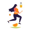 Vector Illustration Artwork The girl is racing behind the juice bottle.