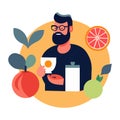 Vector Illustration Artwork A man with a beard is sipping juice.