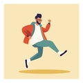 Vector Illustration Artwork A smart individual with a beard is jumping.