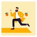 Vector Illustration Artwork A man with a beard speeds towards some fruit..