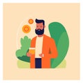 Vector Illustration Artwork Man with a beard is consuming mango juice