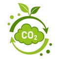 CO2 recycling, carbon dioxide gas emission reduction, low air pollution, carbonic cycle in green plant icon. Eco technology vector