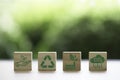 CO2 reducing ,Recycle ,Green factory icon on greenery background for decrease CO2 , carbon footprint and carbon credit to limit Royalty Free Stock Photo