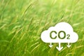 CO2 reduction icon on green wheat. CO2 reduction concept for environment