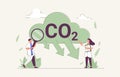 CO2 reduction to reduce carbon dioxide greenhouse gases tiny person concept. Alternative energy usage to eliminate Royalty Free Stock Photo