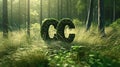CO2 symbol on green grass in a forest. Lower carbon footprints to limit global warming and climate change. Sustainable