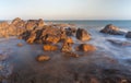 Co Thach Rock beach with wave in the sunlight morning Royalty Free Stock Photo