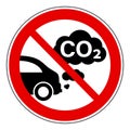 CO2 traffic exhaust ban or forbidden sign car smog clouds symbol