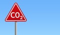 CO2 warning traffic sign red white frame blue background Royalty Free Stock Photo