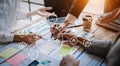Co working process, team working.Coding software developer work with AR new design dashboard computer icons.team business concept Royalty Free Stock Photo