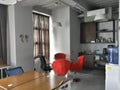 Co working space creative office center working on colorful chair,wood brown table,laptop modern office workplace