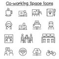 Co working space icon set in thin line style