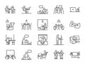 Co-working space line icon set. Included icons as coworkers, coworking, sharing office, business, company, work and more.