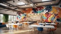 co-working space with a plain wall, providing a flexible and collaborative environment artistic backgorund wall