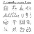 Co-working space & Startup icons set in thin line style Royalty Free Stock Photo