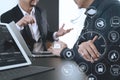 Co working team meeting concept,Man using VOIP headset with digital tablet and latop computer and smart phone in modern office Royalty Free Stock Photo