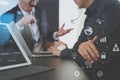 Co working team meeting concept,Man using VOIP headset with digital tablet and latop computer and smart phone in modern office Royalty Free Stock Photo