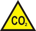 CO2 yellow triangular warning sign , carbon dioxide warning sign