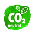 CO2. Carbon Neutral (zero emission) icon logo for climate change and green energy campaign. Eco green friendly sticker