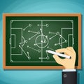 Coach draws tactics play in football. Stock Vector cartoon illus Royalty Free Stock Photo