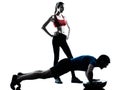 Coach man woman exercising abdominals with bosu Royalty Free Stock Photo