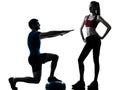 Coach man woman exercising squats on bosu Royalty Free Stock Photo