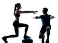 Coach man woman exercising squats on bosu Royalty Free Stock Photo