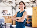 Coach, portrait and man with arms crossed in gym ready to start training, workout or exercise for health and wellness Royalty Free Stock Photo