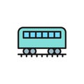 Coach on rails, train wagon, subway flat color line icon.