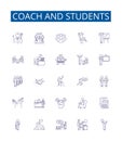 Coach and students line icons signs set. Design collection of Coach, Students, Mentor, Educator, Guide, Pupil, Teacher