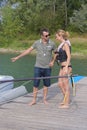 Coach on water ski lesson Royalty Free Stock Photo