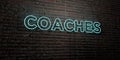 COACHES -Realistic Neon Sign on Brick Wall background - 3D rendered royalty free stock image