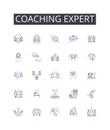 Coaching expert line icons collection. Strategic thinker, Leadership guru, Motivational speaker, Goal setter, Management