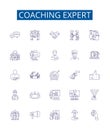 Coaching expert line icons signs set. Design collection of Mentor, Advisor, Guide, Tutor, Consultant, Facilitator