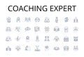 Coaching expert line icons collection. Strategic thinker, Leadership guru, Motivational speaker, Goal setter, Management