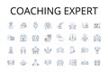 Coaching expert line icons collection. Strategic thinker, Leadership guru, Motivational speaker, Goal setter, Management