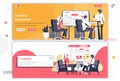 Coaching landing pages set. Business training, motivation and mentoring corporate website. Flat vector illustration with people Royalty Free Stock Photo