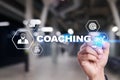 Coaching and mentoring on virtual screen. Personal development concept. Royalty Free Stock Photo