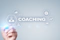 Coaching and mentoring on virtual screen. Personal development concept. Royalty Free Stock Photo