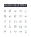 Coaching and mentorship line icons collection. Teaching and guidance, Leadership and direction, Training and instruction