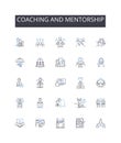 Coaching and mentorship line icons collection. Vibrant, Dynamic, Cosmopolitan, Iconic, Diverse, Progressive, Cultural
