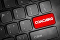 COACHING text displayed on a red keyboard key, concept of guidance and personal development, professional mentoring, digital Royalty Free Stock Photo