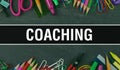 Coaching text written on Education background of Back to School concept. coaching concept banner on Education sketch with school Royalty Free Stock Photo