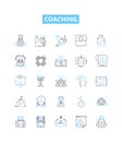 Coaching vector line icons set. Coaching, Tutoring, Training, Mentoring, Educating, Guiding, Instructing illustration