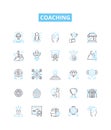 Coaching vector line icons set. Coaching, Tutoring, Training, Mentoring, Educating, Guiding, Instructing illustration